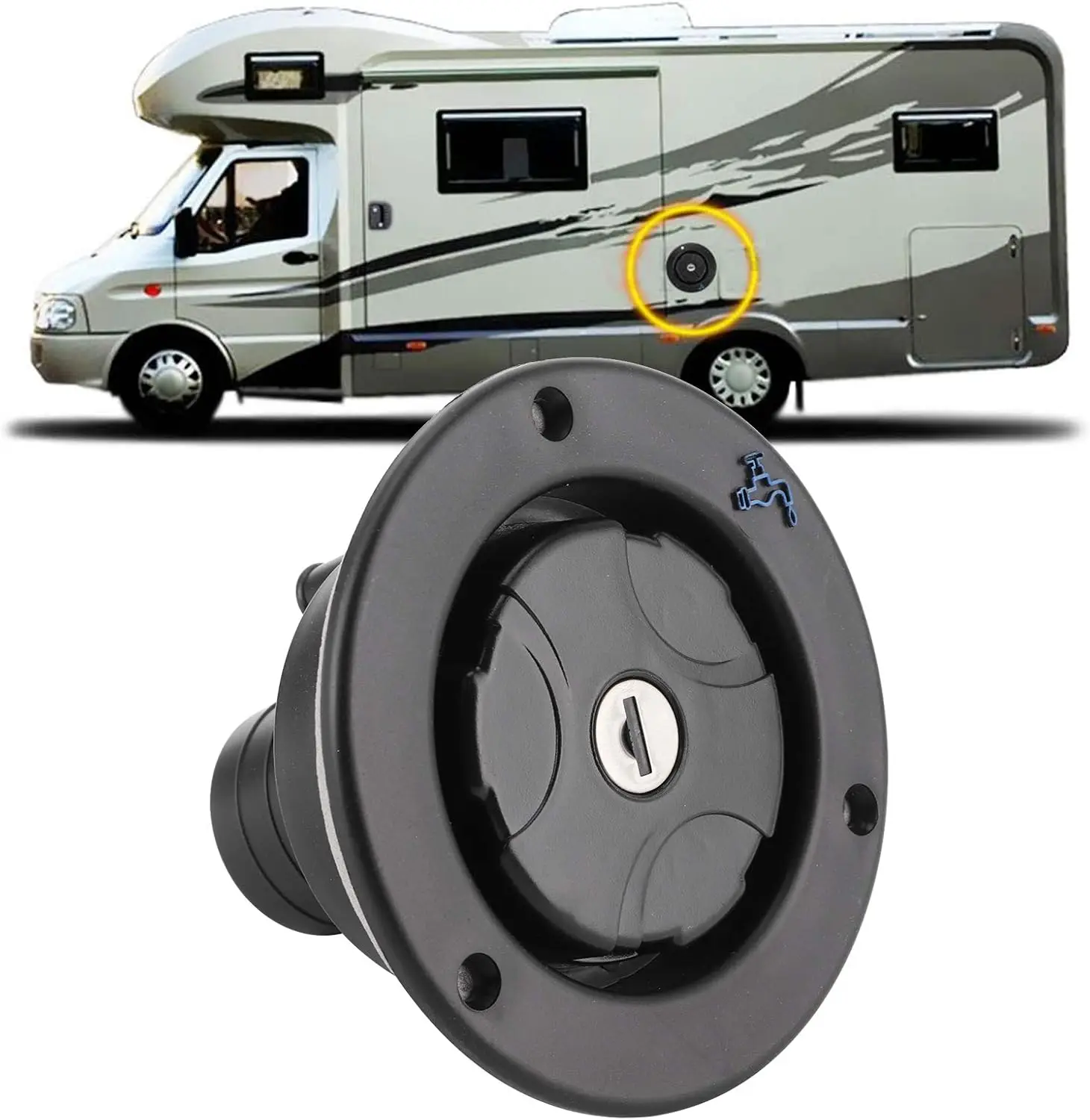 Carcaça de entrada de água doce e tampa de travamento com 2 chaves para fiamma rv barco trailer preto branco acessórios para caravana