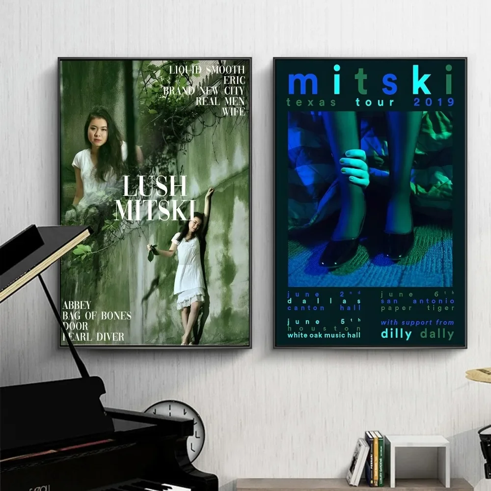 

Hip Hop Singer M-Mitski Poster Self-adhesive Art Poster Retro Kraft Paper Sticker DIY Room Bar Cafe Vintage Decorative Painting