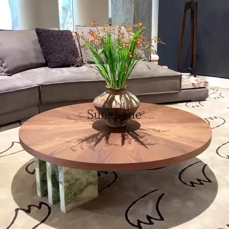 

Medieval minimalist style round natural marble living room coffee table light luxury modern combination