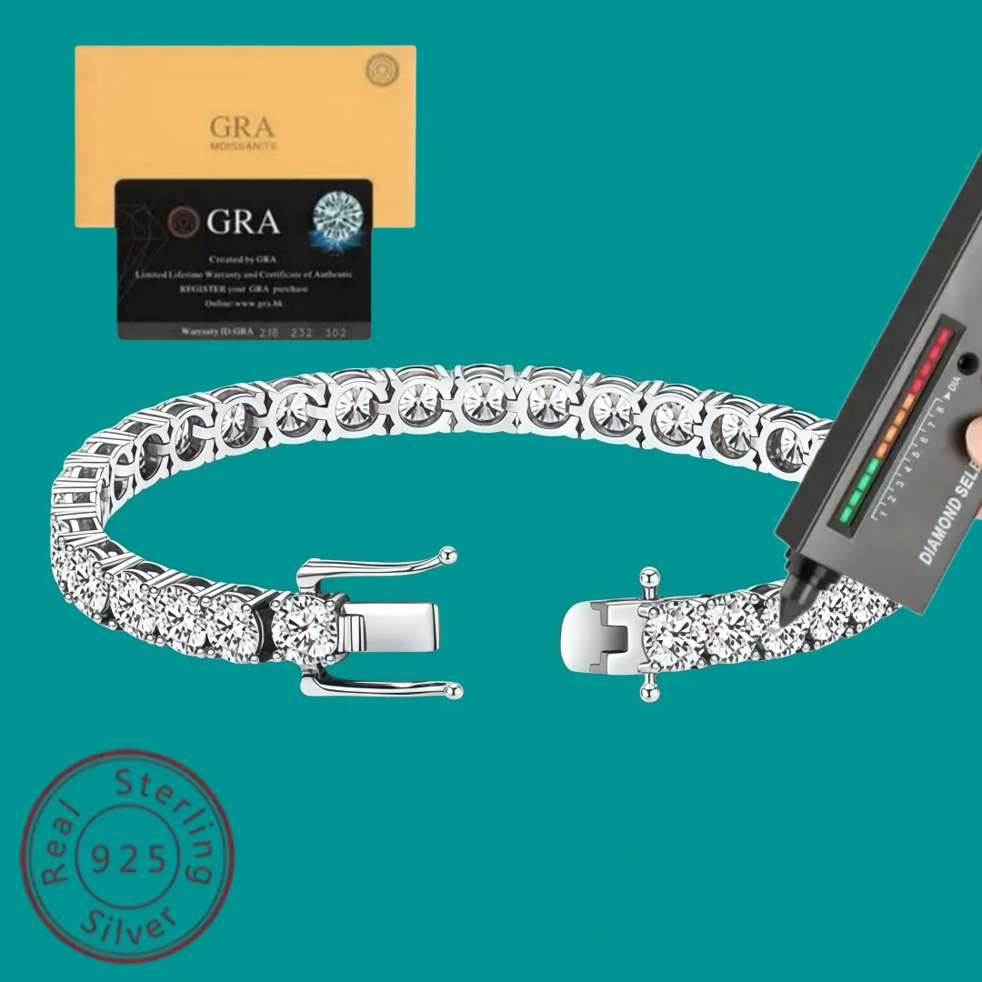 5mm D VVS1 Moissanite Tennis Bracelet Original s925 Sterling Silver Plated 18k White Gold with GRA Necklace for Women Man