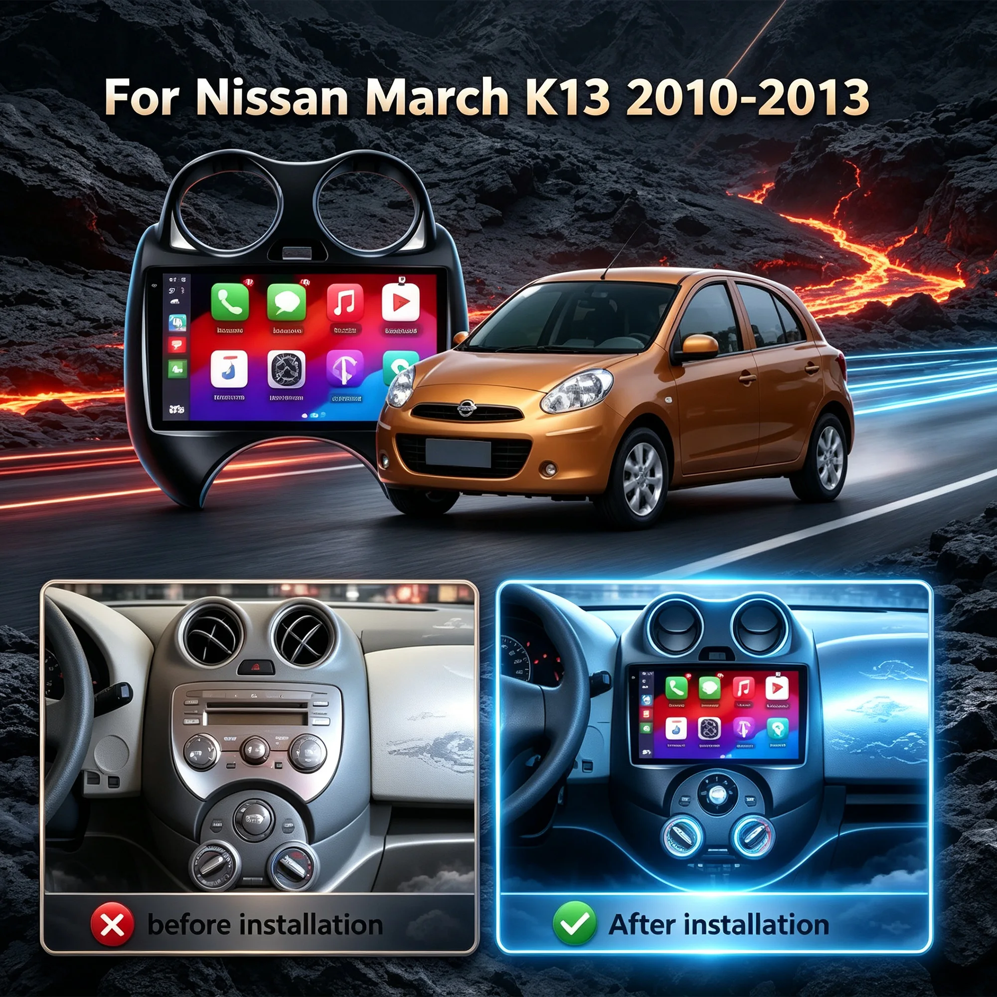 9inch Android 16 Carplay For Nissan March K13 2010-2013 Car Radio Multimedia Navigation 2K QLED Screen