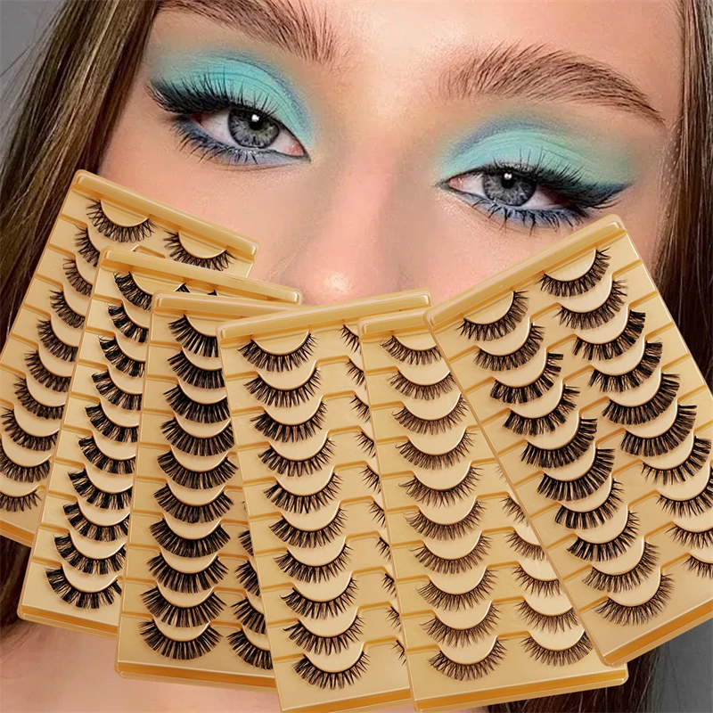 10ペアの完璧なカールのロシアロールつけまつげ、ナチュラルで軽量、再利用可能なまつげエクステ、アイコスメティック用