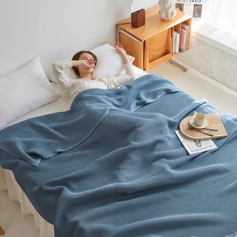 New 100% Cotton Minimalism Plain Blanket Autumn Soft 3D Breathable Design Bed Blankets High-density Comfortable Towel Blanket
