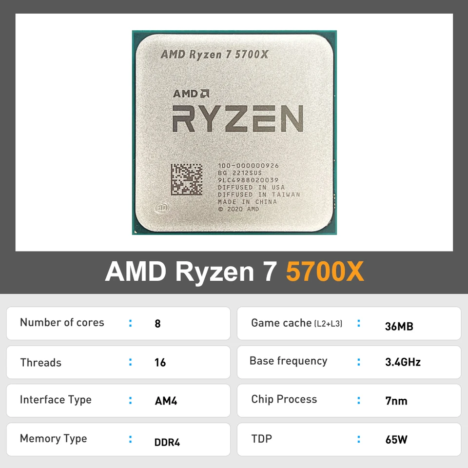 AMD Ryzen 7 5700x New 8-Core CPU16-Thread 4.6GHz Processor 7NM L3
