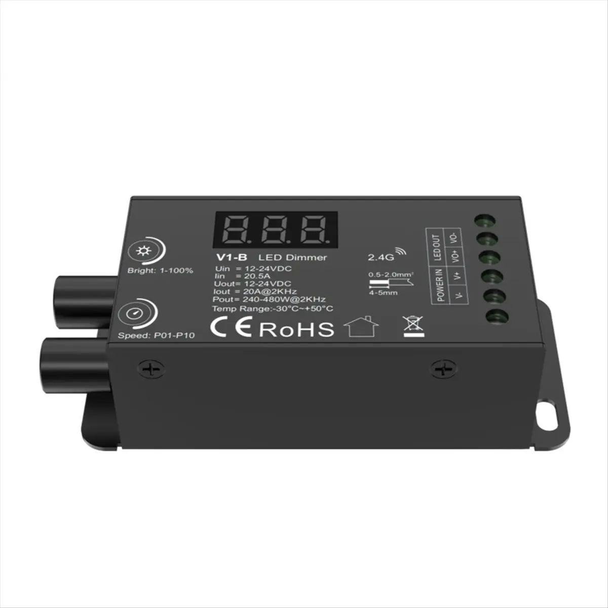 AC※▼●2438-Dual Knob Constant Voltage LED Dmmer 1CHx20A Wireless Remote Control Numeric Display CV Controller V1-B