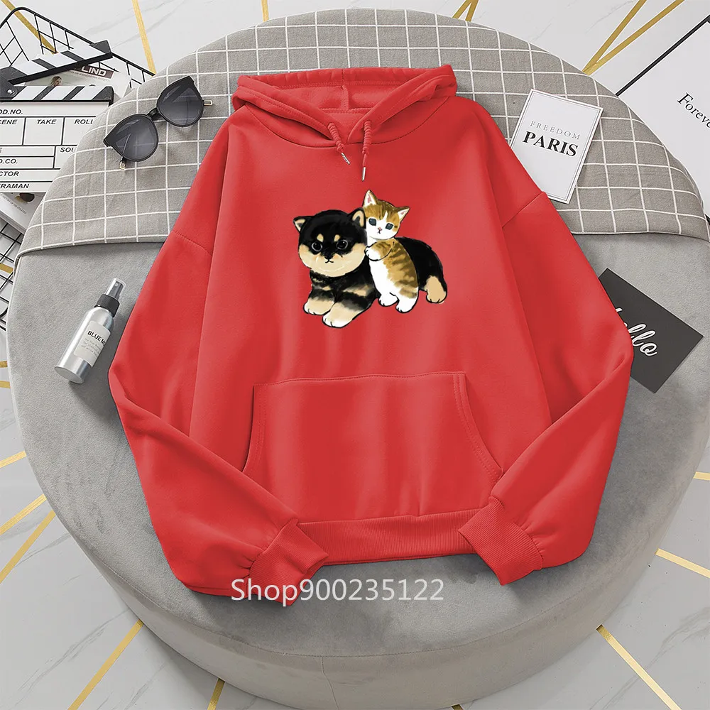 Sudadera con capucha Kawaii Shiba Inu para mujer, suéter con estampado de gato, sudadera de gran tamaño con dibujos animados, ropa de calle Harajuku