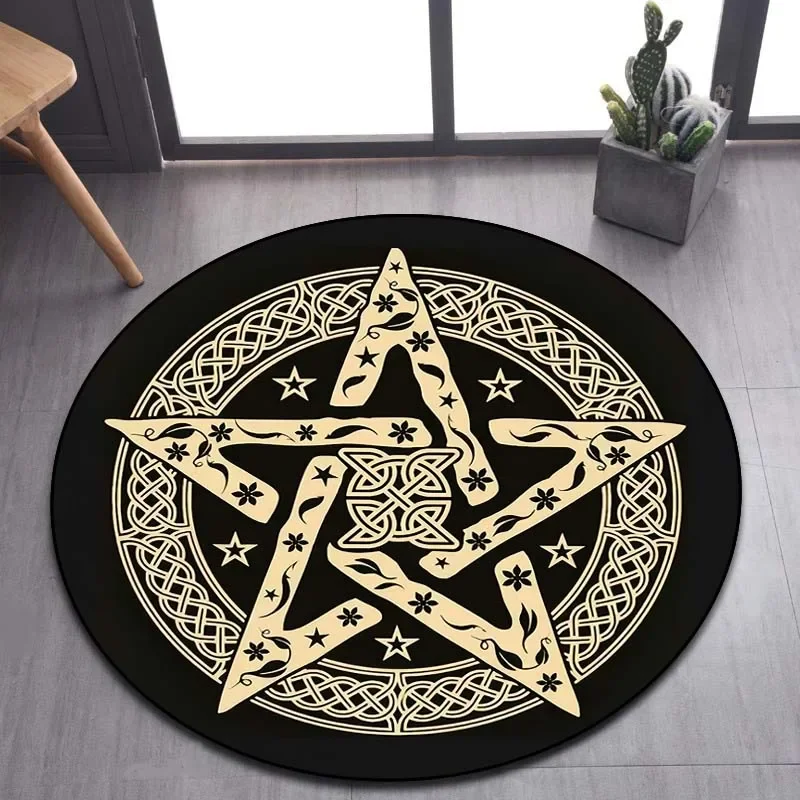 Pentacle Symbol Rug, Pentagram Patterned Round Carpet, Satan Devil's Trap, White on Black Supernatural Carpet bedroom decor