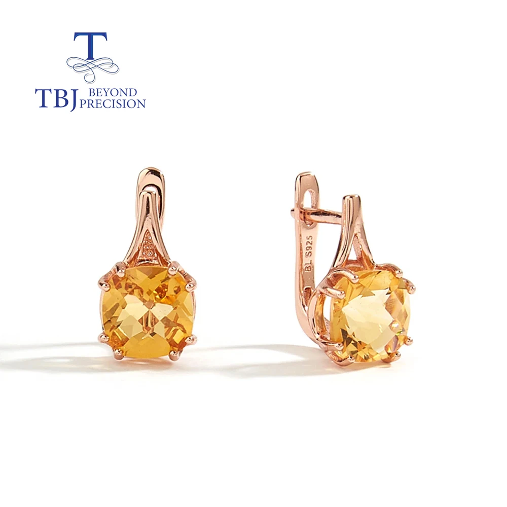 TBJ Stock sale ,925 sterling silver clasp earring with natural citrine  gemstones fine jewelry Limited quantity