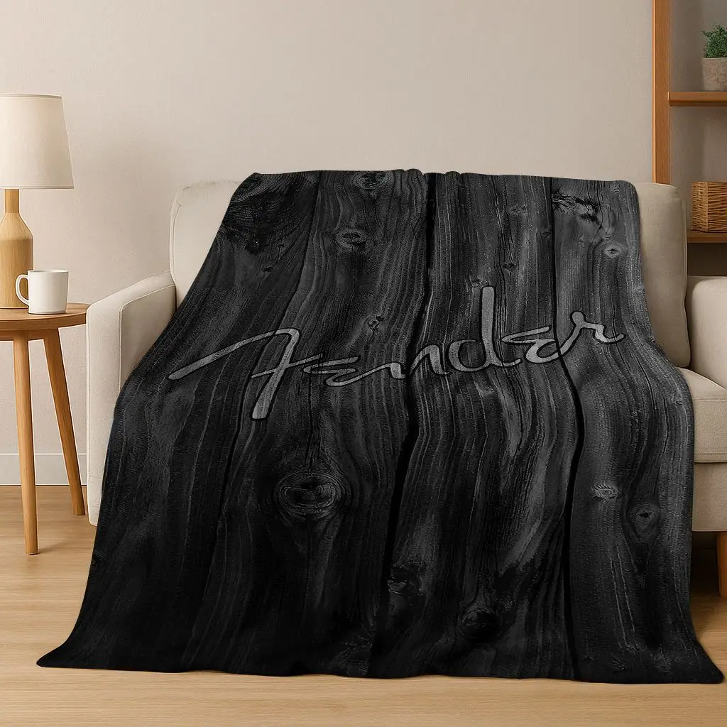 Fashion Fender Logo Guitar Music Instruments Art Flannel Blanket,Cozy Soft Throw Blanket for Home Bedroom Bed Sofa Cover Gift