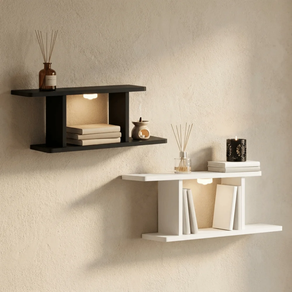 Wooden LED Light Wall Shelf Space Saving Decorative Floating Wall Shelves Large Capacity Toy Storage Shelf Study
