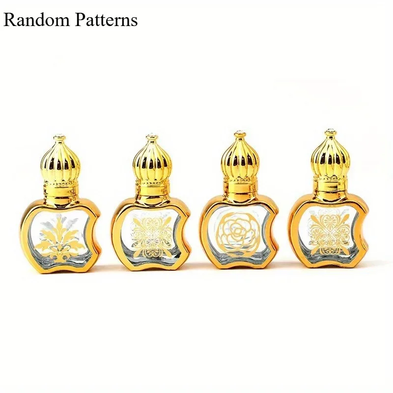 4pcs/set 6ml Random Patterns Luxury Golden Essential Perfume Bottle Glass Roll-On Essential Oil Bottle Cosmetics Container