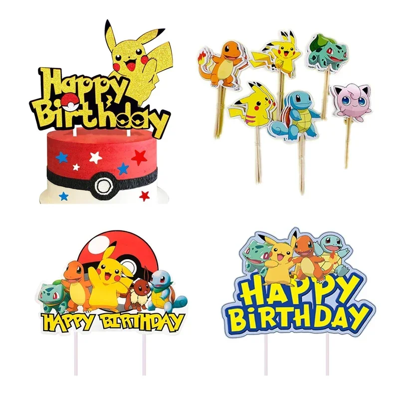 Pokémon Pikachu Cake Topper, Figura Anime, Decoração Da Festa, Feliz Aniversário Enfeites, Kids Gift Supplies