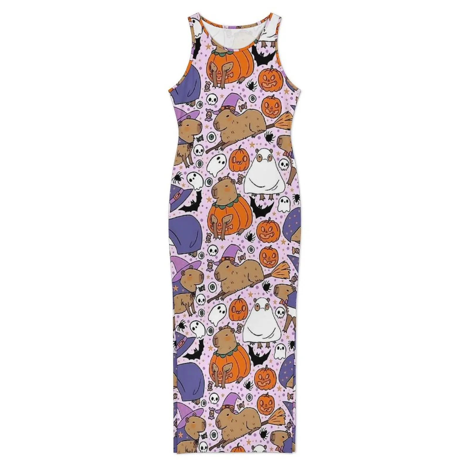 Women Cute Halloween Capybara Print Dress  Street Style Bodycon Dress Summer Sleeveless Pretty Maxi Dresses Oversized Clothing