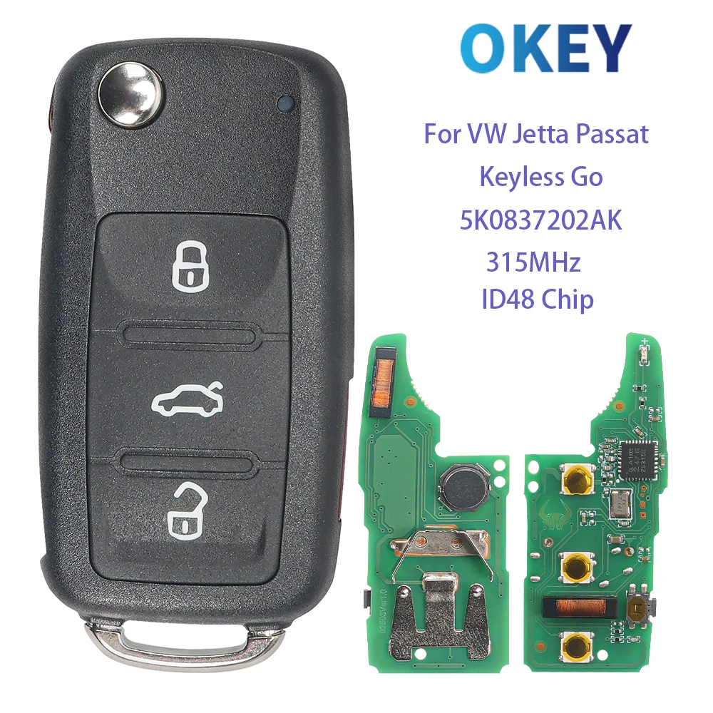 Okey Remote Car Key 5K0837202AK Keyless Go 315MHz ID48 NBG010206T For Volkswagen VW Tiguan Beetle GOLF JETTA PASSAT 2009-2016