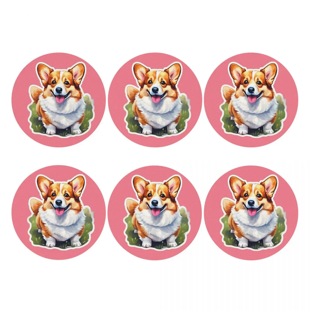 Corgi Watercolor Coasters PVC Leather Placemats Insulation Coffee Mats for Decor Home Dining Pads Set of 6