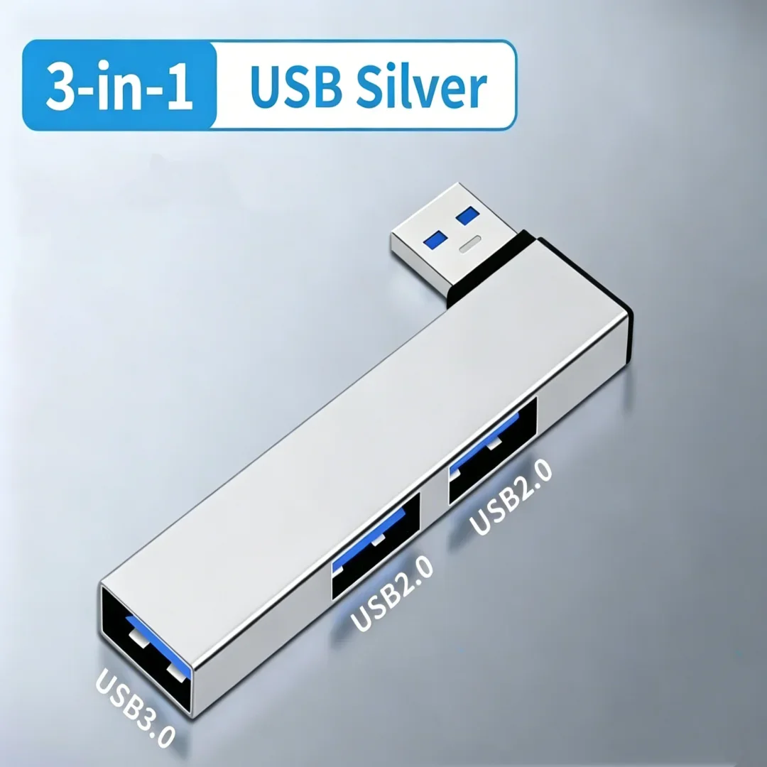 3‑in‑1 USB HUB Splitter USB 3.0+2*USB 2.0 Multi‑Port Expansion Dock L‑Shaped Plug‑and‑Play USB Adapter For Laptop PC Car