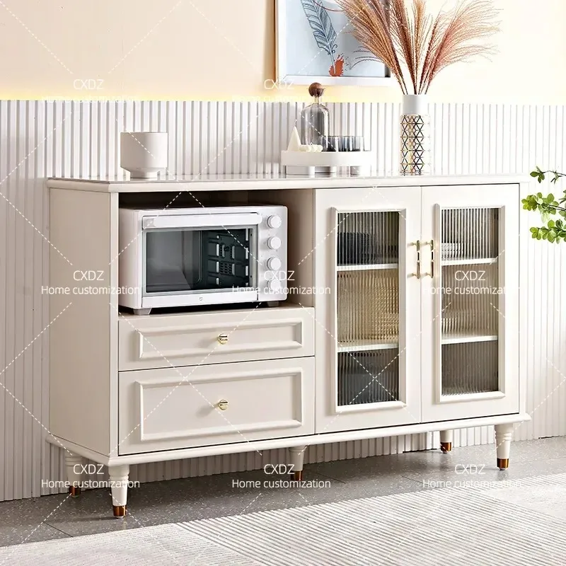 Modern Simple Sideboard with Rock Slab Top Living Room Storage Cabinet Kitchen Microwave Stand Locker for Dining Area Home