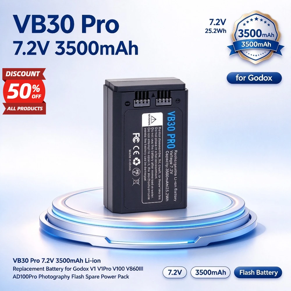 VB30 Pro 7.2V 3500mAh Replacement Li-ion Battery for Godox V1, V1Pro, V100, V860III, AD100Pro Photography Flash Spare Power Pack