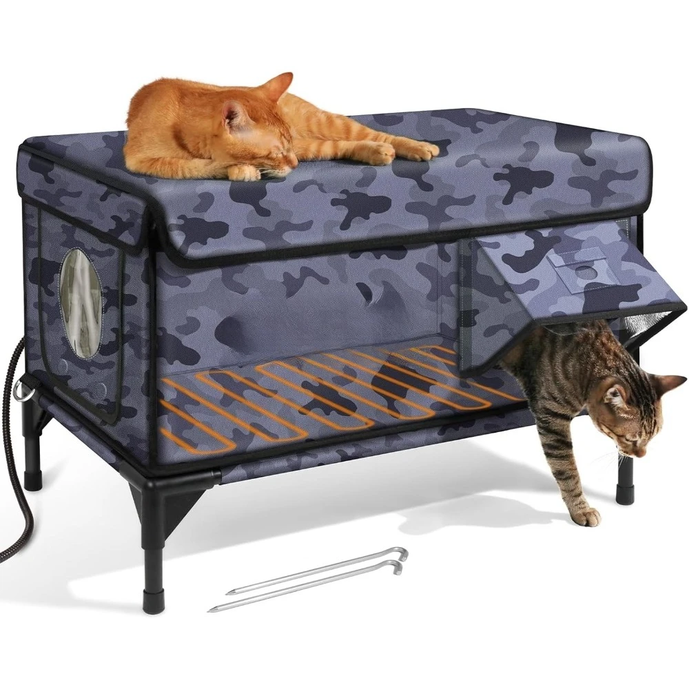 

Heated Outdoor Cat House Insulated Weatherproof Warm Shelter for Stray Cats with Escape Door