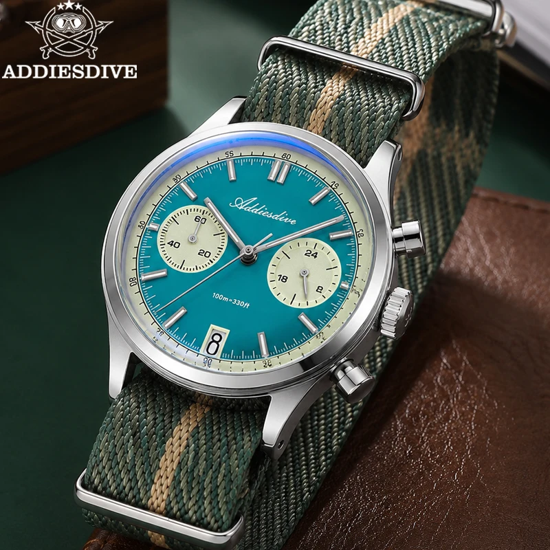 

ADDIESDIVE Luxury Men's Quartz Watch Domed Glass VK64 Movement BGW9 Luminous 100m Waterproof Dive 316L Stainless Steel Men Watch