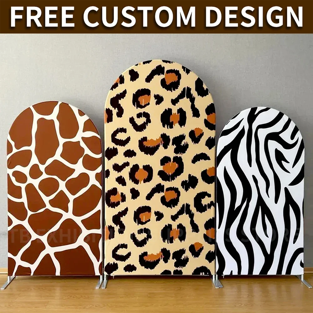 

3 pcs Leopard Zebra Stripe Arch Backdrop Animal Pattern Baby Shower Background Custom Party Decoration Double-Sided Arch Cover