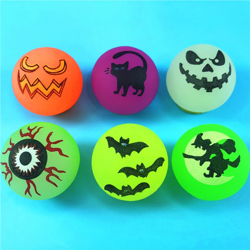 10Pc 27mm Luminous Pumpkin Witch Bounce Rubber Ball Toys for Kids Birthday Party Favos Pinata Fillers Halloween Party Decoration