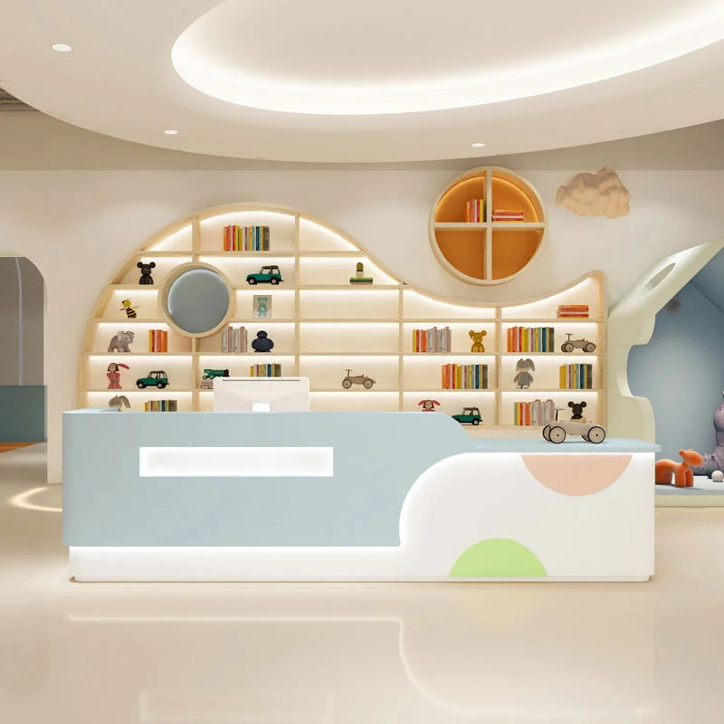 Hot Selling Rectangle High Gloss Painting Reception Counter Lacquered Office Reception Desk Company Welcome Consultation Desk