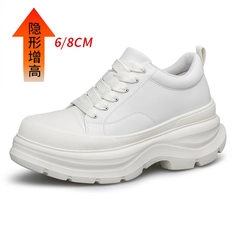 New Genuine leather Thick Bottom Heightening Men's Shoes 6 8cm Invisible Inner Heightening Dad Shoes Trendy Casual Sports Shoes