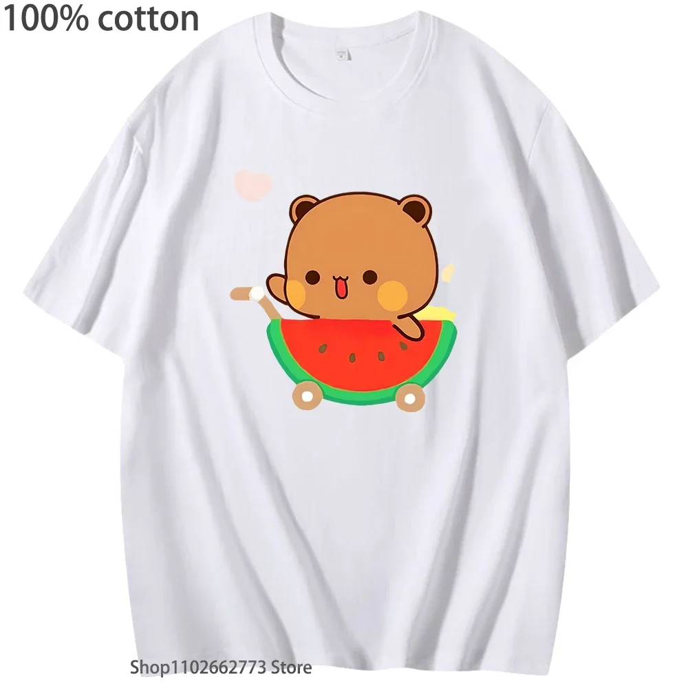 Baby Dudu InThe Watermelon Cart T-Shirts for Women Girls Panda BearGraphic Tshirt Kawaii Cute Men's Clothing 100% Cotton Tee Y2k