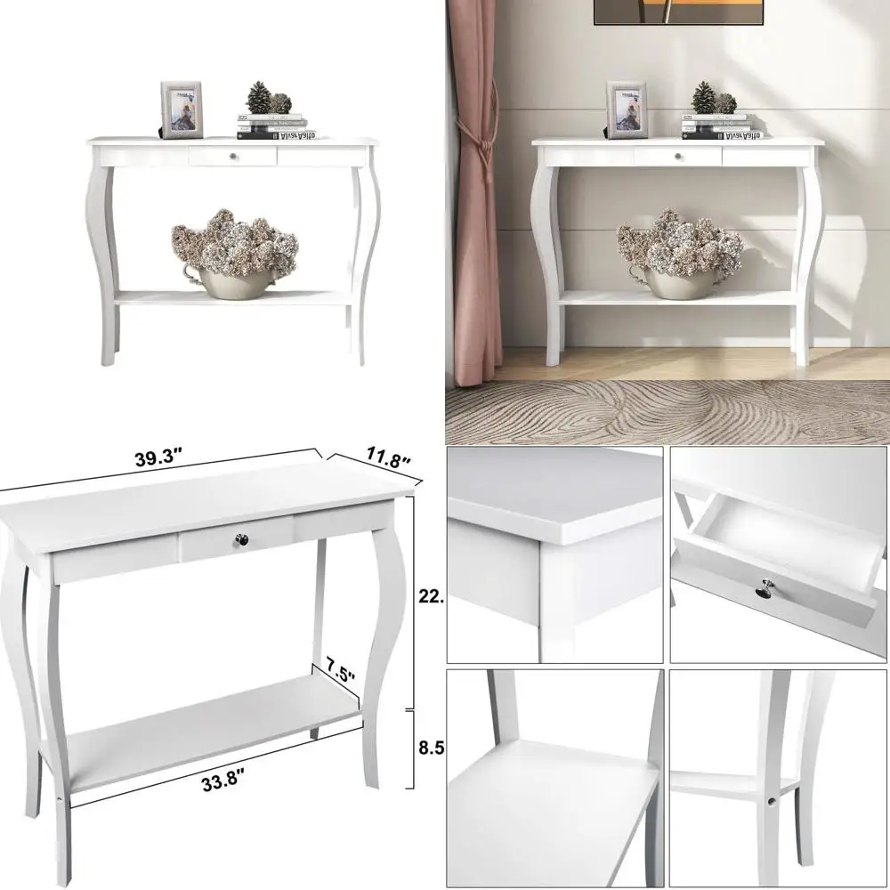 

Slim Drawer Console Table, Stylish Accent Furniture, White Entryway Stand, 39.3