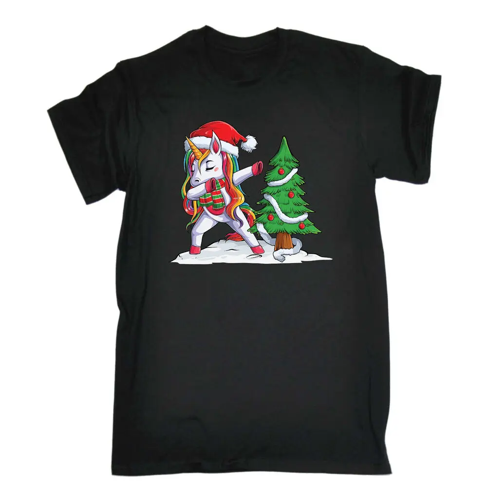 Xmas Unicorn Dab Dabbing Around Christmas Tree - Mens Tee Funny  High Quality 100%Cotton Short Sleeve