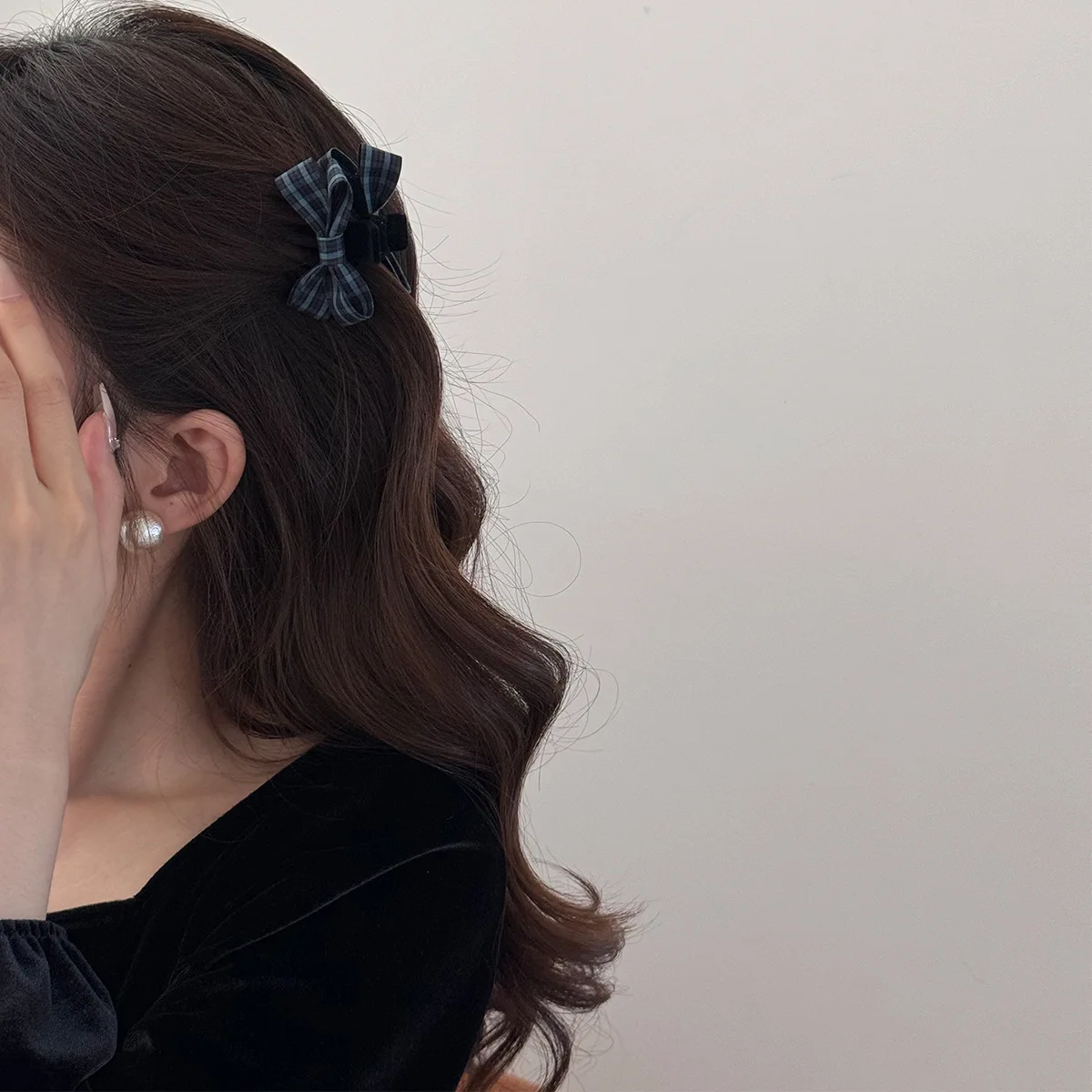 Fashion Plaid Bow Hair Claw Sweet Princess Head Bow Small Hair Grab Clip Women Girls Fringe Bangs Side Clip Styling Accessories