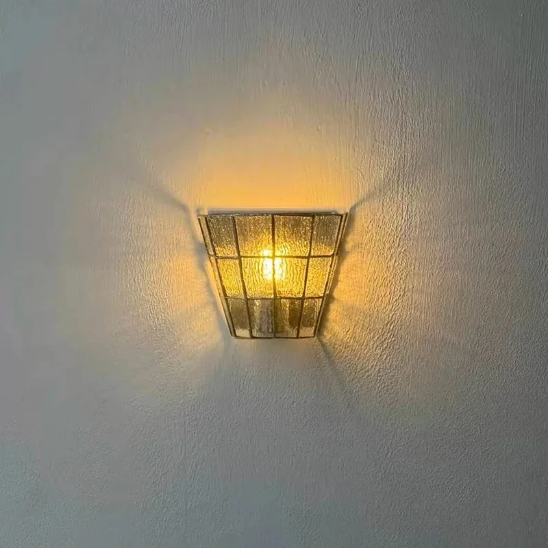Vintage Stained Glass Wall Sconce Grid Handmade Wall Lamp Retro Bathroom Corridor Bedroom Decor Lighting Fixture view 5