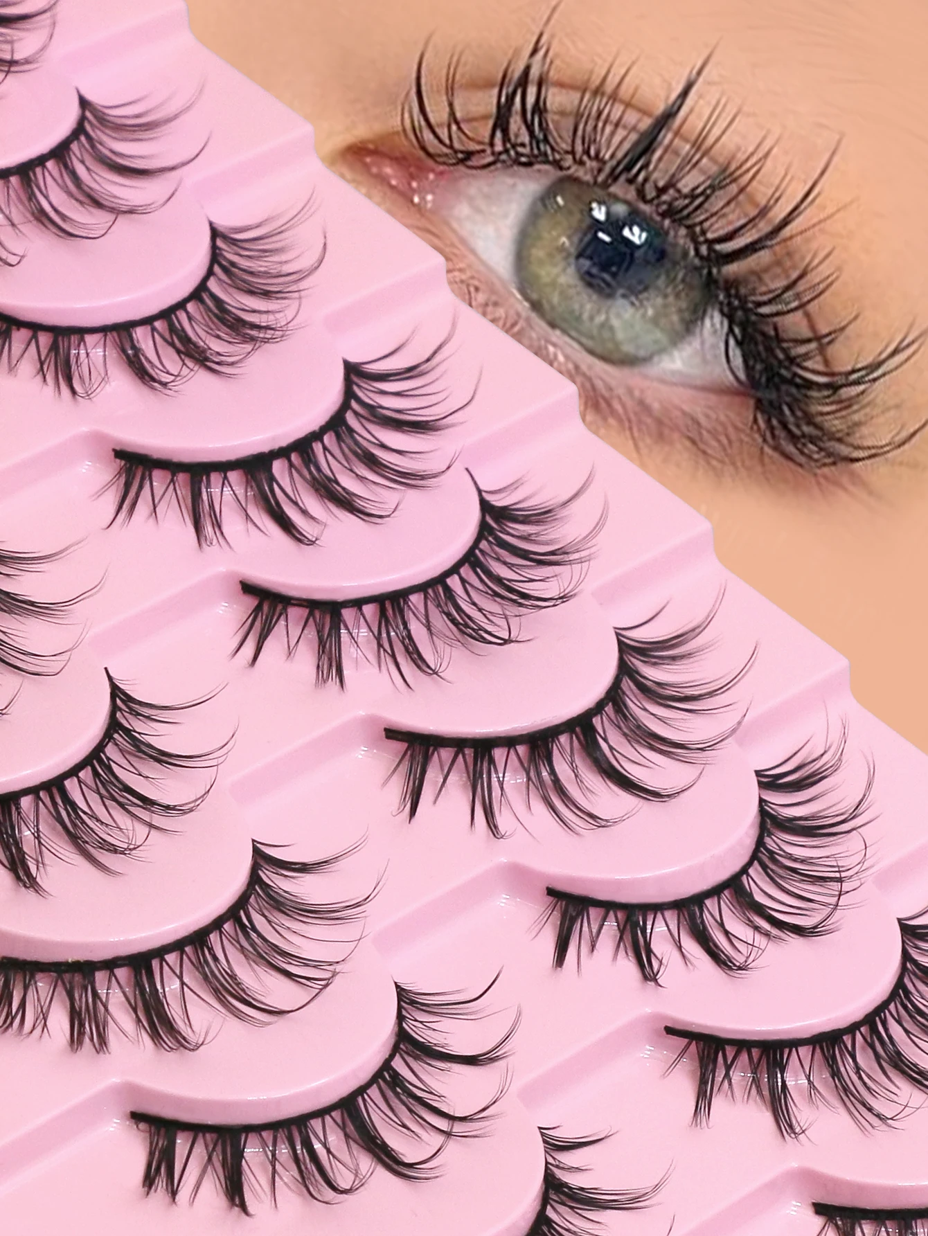 VELTRINAY 10 Pairs Thick Spiky Cartoon Style Long False Eyelashes Transparent Band Suitable For Cosplay And Party Makeup