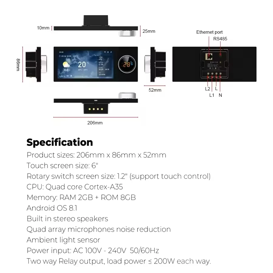 6 Inch Tuya Smart Home Control with Zigbee Hub Gateway  Alexa Voice Multi-function Touch Screen Central Control Switch Panel