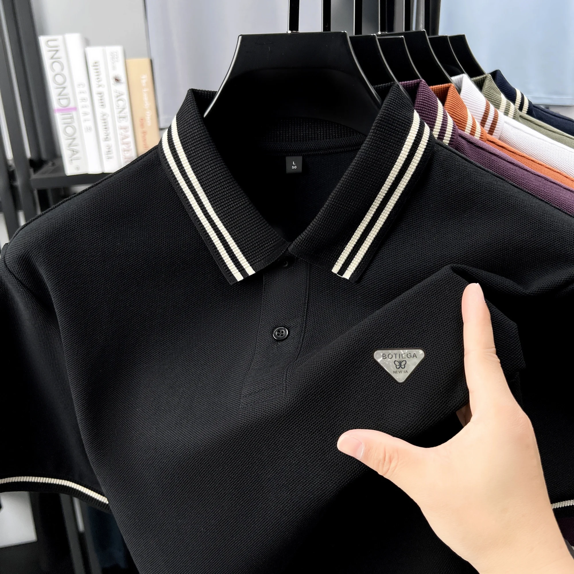 100% Pure Cotton Summer Men's Striped Lapel Polo Shirt Simple Printing Soft and Breathable Daily Casual Short-Sleeved TShirt Top