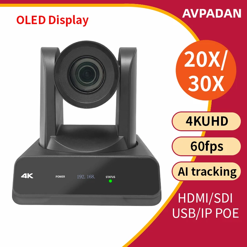 

4KP60 UHD PTZ-камера с поддержкой AITracking, встроенный OLED-дисплей, потоковое видеовыход, 20-кратный оптический зум-объектив для конференц-зала
