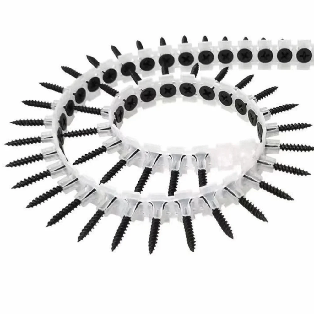 1000Pcs Cross Slot Chain Screws Plastic Strip Strip Screws Wall Screws Woodworking Collated Screws Screwdriver Tape