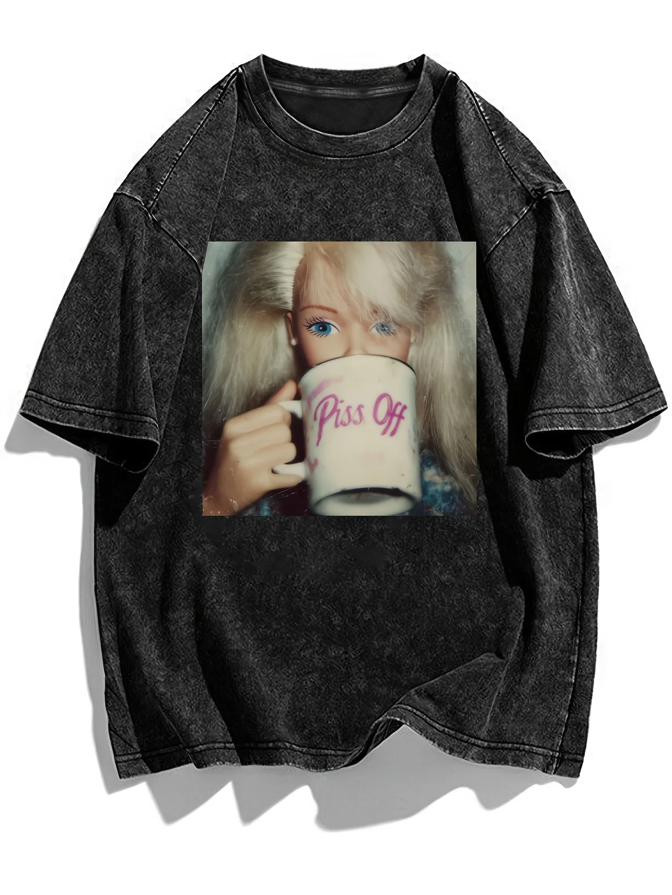 Doll print washed T-shirt, short-sleeved, round neck, retro casual top Couple's all-season street style shirt graphic t shirts