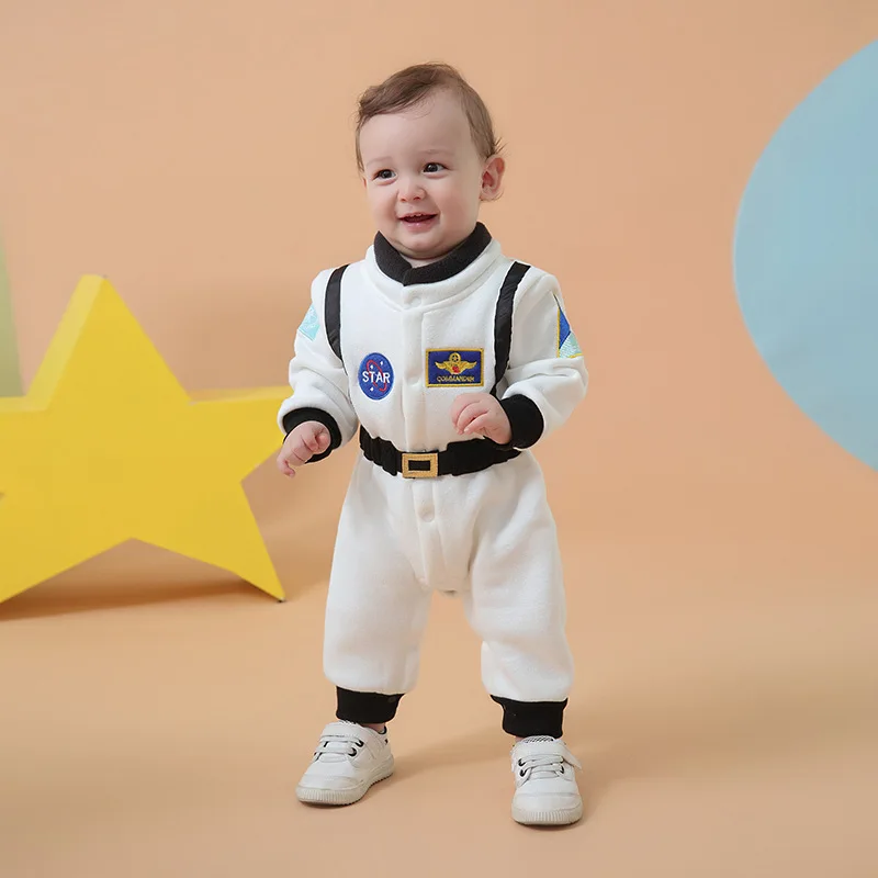 Autumn Winter Baby Astronaut Costume Long Sleeve Fleece Jumpsuit Toddler Spaceman Romper Cosplay Outfit Daily Infant Clothing