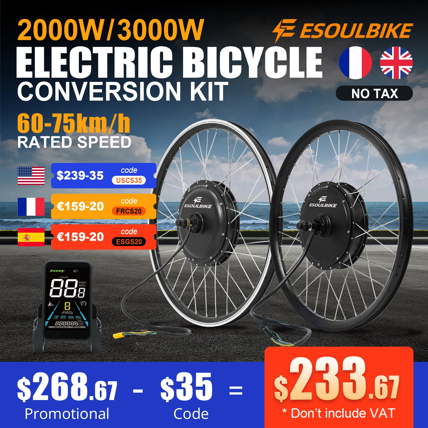 

ebike conversion Kit 52V 2000W ebike kit 72V 3000W Rear Motor Wheel Hub Motor 1.75- 3.0Tire Electric Bicycle Bike Conversion Kit