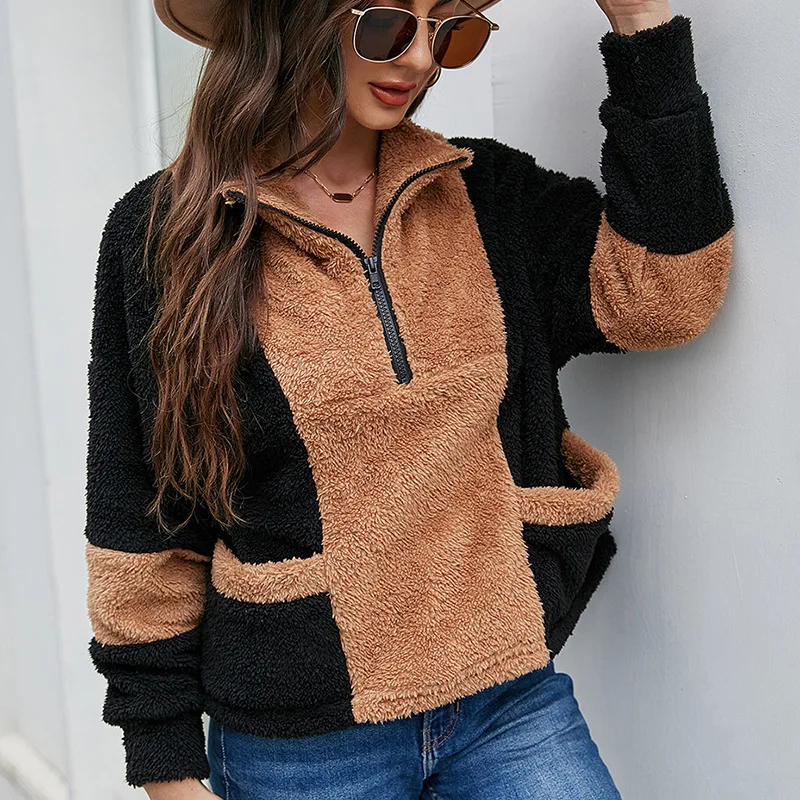 

Autumn Women's Lapel Fashion 2023 Pullover Street Style Zipper Sweater Trend New Loose Long-sleeved Pullover Plush Sweater Women