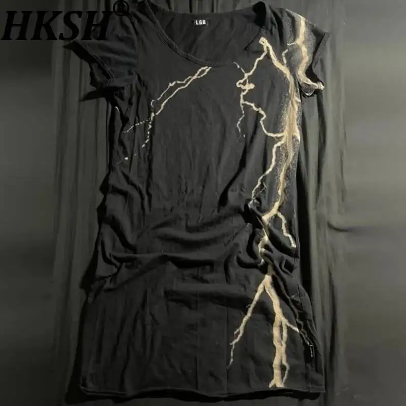 HKSH Spring Summer New Men's Tide Chic Ins Visual Thunderbolt Printed Pattern Short Sleeve T-shirt Unisex Punk Dark Tees HK25061