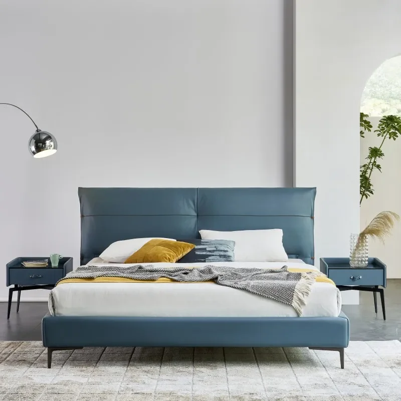 for Italian Minimalist Leather Bed Modern Light Luxury Quiet Style Flush Edge Soft Bed for Home Second Bedroom Kids 1.5 1.8m