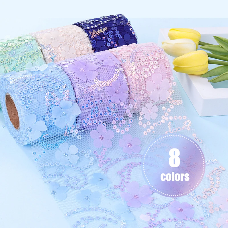 10 Yards Mesh Fabric Tulle Roll Embroidered Sequins Flowers Tulle Webbing Diy Hair Accessory Wedding Party Decor Crafts