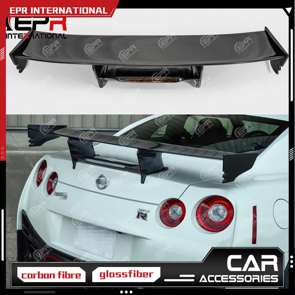 For Nissan GTR R35 Carbon Fiber NSMO Style Rear Spoiler Brake Light Trunk Wing Racing Bodykit For R35 GT-R Tuning Car Styling