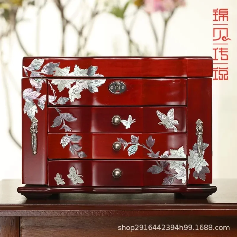 for Jinbei Legend Luodian Lacquer Jewelry Box Large Capacity Wooden Bracelet Storage Chinese Antique Style Home Decor Gift