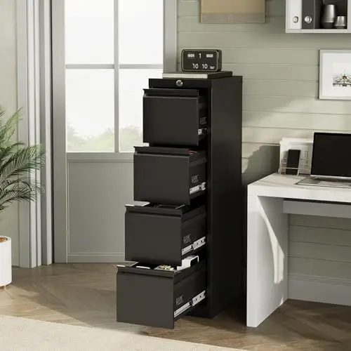 4 Drawer File Cabinet with Lock, Metal Filing Cabinets, Vertical Small Filing Cabinet Steel Lockable Storage Cabinets