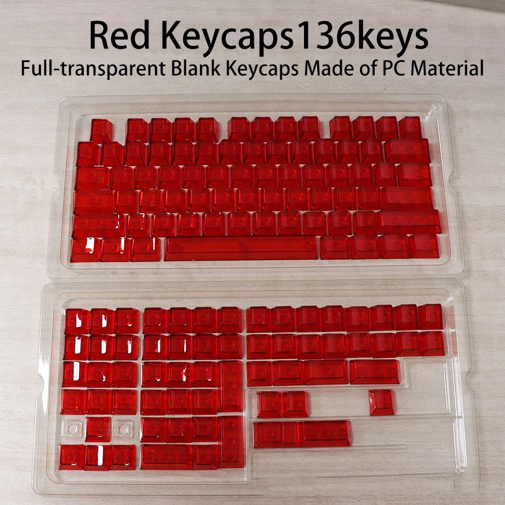 136 Keys Full Transparent PC Blank Keycaps Crystal Ice RGB Cherry Profile Keycap for 61/68/84/104/108 MX Mechanical Keyboard
