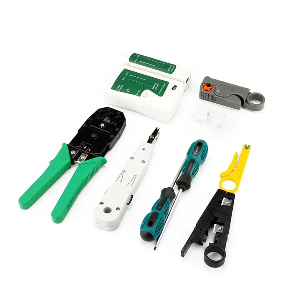 12Pcs/Set Network Repair Tool Kit Stripper Cutter Presser Pliers Ethernet Cable Crimping Tools for RJ11 RJ45 Cat.6